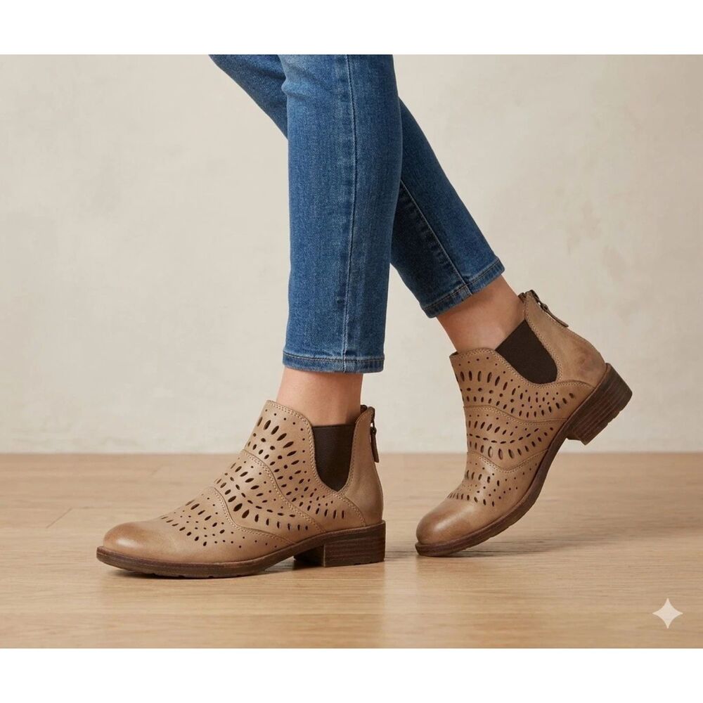 Sofft ankle boots Womens Size 6 Brenley Tan Brown Lasercut Bootie Low Block Heel